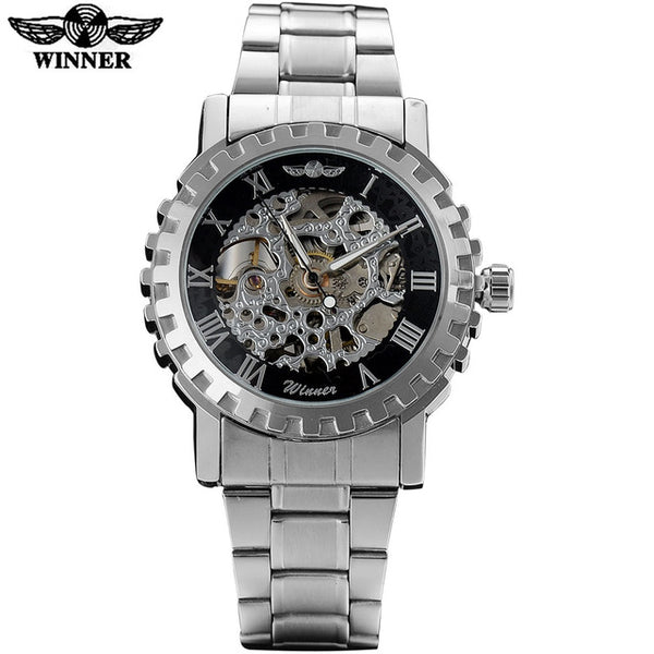 Machanical men's automatic skeleton gold case watch