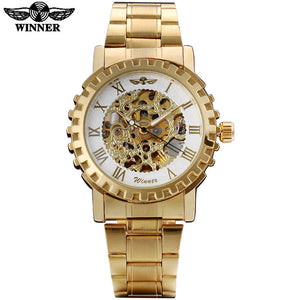Machanical men's automatic skeleton gold case watch